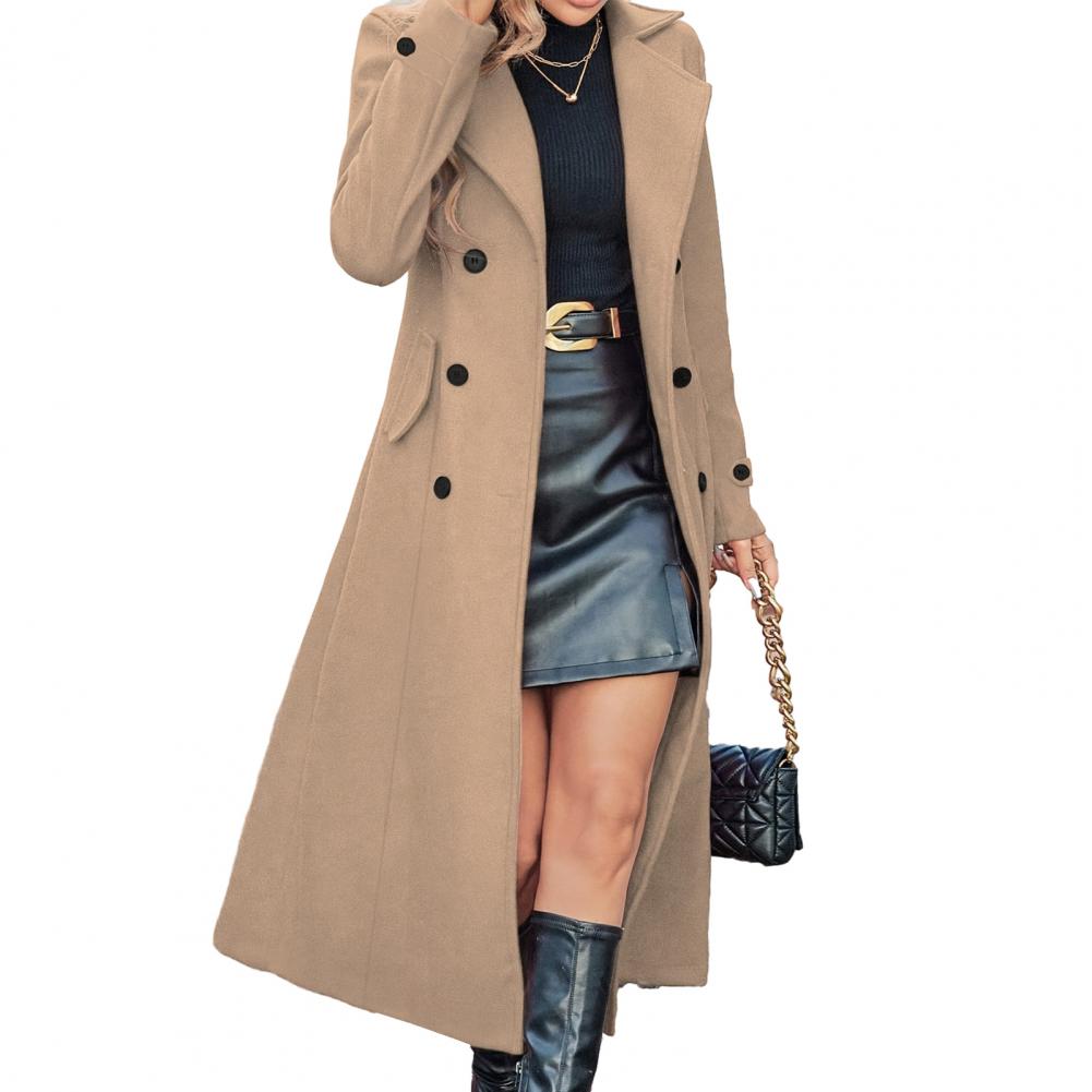 Wool Coat Peacoat - เสื้อโค้ทผู้หญิงสำหรับฤดูหนาว เสื้อโค้ทขนสัตว์ยาวแบบกระดุมสองแถว คลาสสิก ปกแบบโนช ลาเปล เสื้อโค้ทเทรนช์ลำลองสำหรับฤดูใบไม้ร่วงและฤดูหนาว