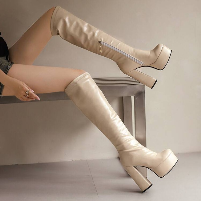Waterproof Winter Boot - ฤดูใบไม้ร่วงและฤดูหนาวแฟชั่นสไตล์ใหม่รองเท้าส้นสูงกันน้ําผู้หญิงรองเท้าบูทยาวปาร์ตี้กว่าเข่าบู๊ทส์สูง 14 ซม.ขนาด 34-46