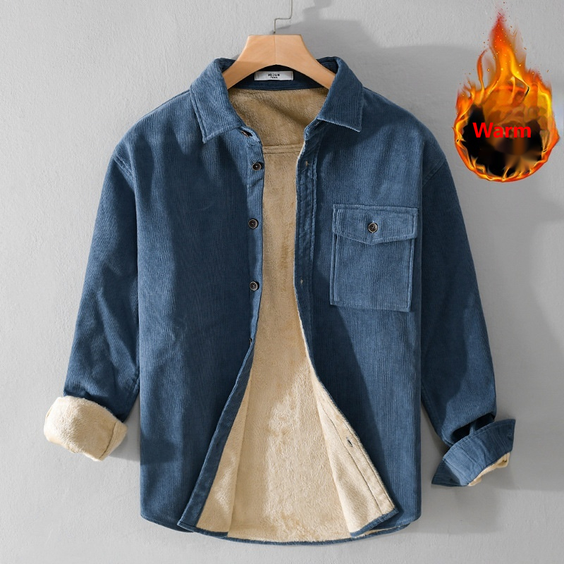 Flannel Shirt Lined - เสื้อเชิ้ตแจ็คเก็ตผ้าลูกฟูกสำหรับผู้ชาย เสื้อเชิ้ตแขนยาวติดกระดุมสำหรับฤดูหนาว เสื้อเชิ้ตสไตล์วินเทจบุผ้าแฟลนเนล