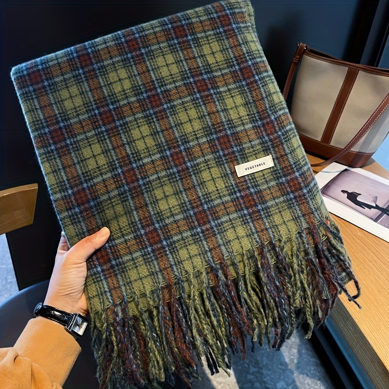 Cashmere Pashmina Wrap - Vintage สีเขียวลายสก๊อตผ้าพันคอผู้หญิงเลียนแบบแคชเมียร์หนาความอบอุ่นฤดูใบไม้ร่วงฤดูหนาว Shawl Wrap ผ้าพันคอ