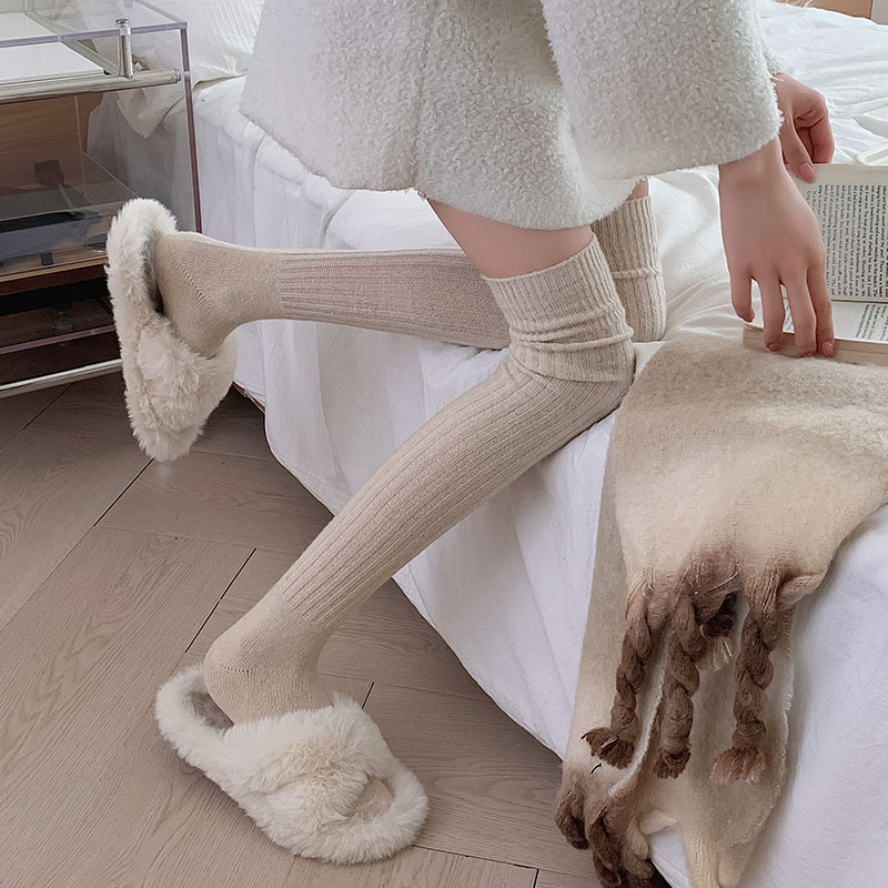 Thermal Sock Wool - 2025 ฤดูใบไม้ร่วงฤดูหนาวผู้หญิงถุงน่องขนสัตว์แคชเมียร์ความร้อนเข่าถุงเท้าสูง Thicken WARM ถุงเท้าสีทึบต้นขาสูงถุงน่อง SOX