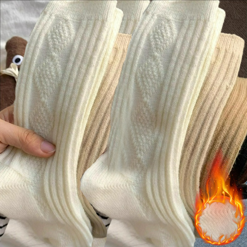 Thermal Sock Wool - ถุงเท้าแคชเมียร์ขนสัตว์ 3 คู่ สำหรับผู้หญิง ฤดูหนาว หนานุ่ม