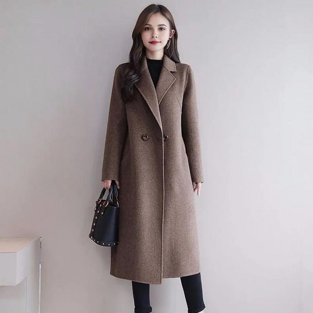 Wool Coat Peacoat - เสื้อโค้ทขนสัตว์สำหรับผู้หญิง เสื้อโค้ทขนสัตว์แบบยาวปานกลาง เสื้อโค้ทลำลองแบบมีปกคอโค้ง เสื้อโค้ทหนาแบบกระดุมแถวเดียวสำหรับฤดูใบไม้ร่วงและฤดูหนาว