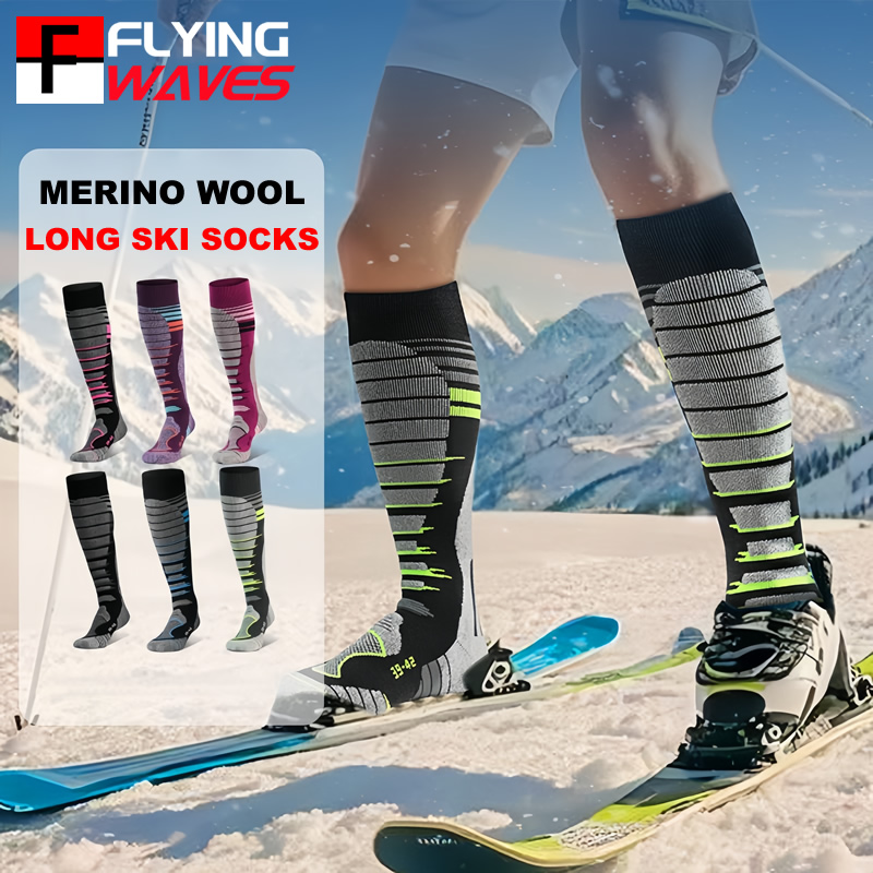 Thermal Sock Wool - ถุงเท้าขนแกะเมอริโนสำหรับเล่นสกี ถุงเท้าสำหรับอากาศหนาว สำหรับผู้ชายและผู้หญิง เล่นสโนว์บอร์ด ล่าสัตว์ในหิมะ ถุงเท้ากันหนาวแบบยาวถึงเข่า