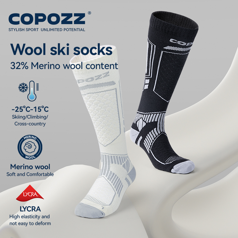 Thermal Sock Wool - COPOZZ ใหม่ถุงเท้าสกีฤดูหนาวผู้ชายผู้หญิงความร้อน Merino Wool ยาวถุงเท้าสกีสโนว์บอร์ดขี่จักรยานเล่นสกีถุงเท้าฟุตบอลหนาถุงเท้า