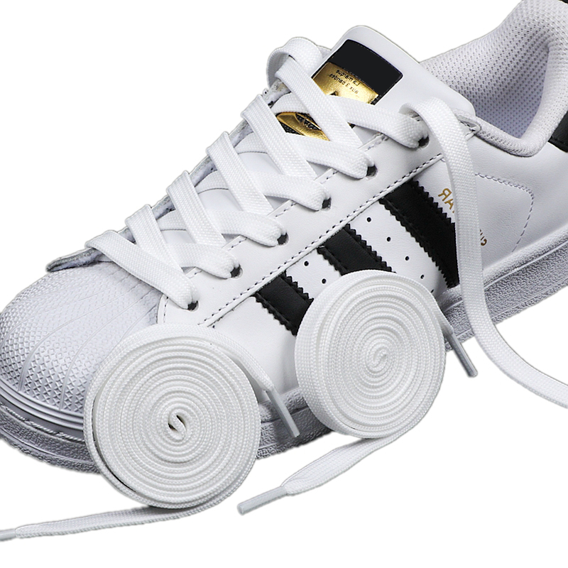 Adidas Shoes Superstar - 1 คู่สีดําสีขาวรองเท้า Laces แบน Double ทอ