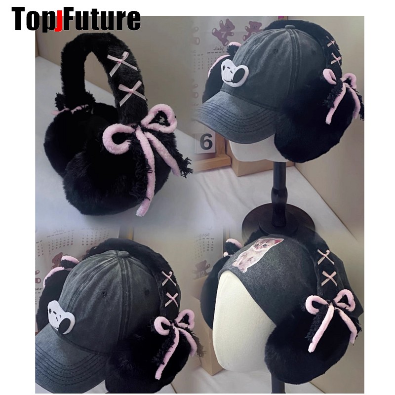 Earmuffs Foldable - Harajuku Y2k น่ารักหวาน Lolita Bow Furry