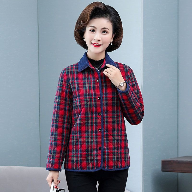 Flannel Shirt Lined - เสื้อเชิ้ตผ้าฝ้ายลายสก๊อตฤดูใบไม้ร่วงฤดูหนาว แขนยาวทรงหลวม เสื้อโค้ทผู้หญิง ผ้าฝ้ายแท้ บุผ้าแฟลนเนล สำหรับวัยกลางคนและผู้สูงอายุ