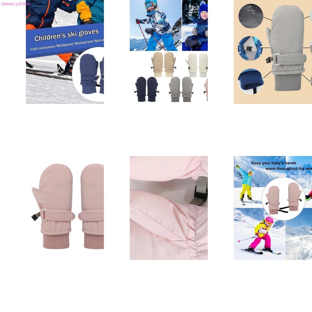 Snow Glove Insulated - D0JC ถุงมือสกีกันน้ำมีสไตล์ ถุงมือเด็กพร้อมสายป้องกันการสูญหายสำหรับเด็กผู้หญิง