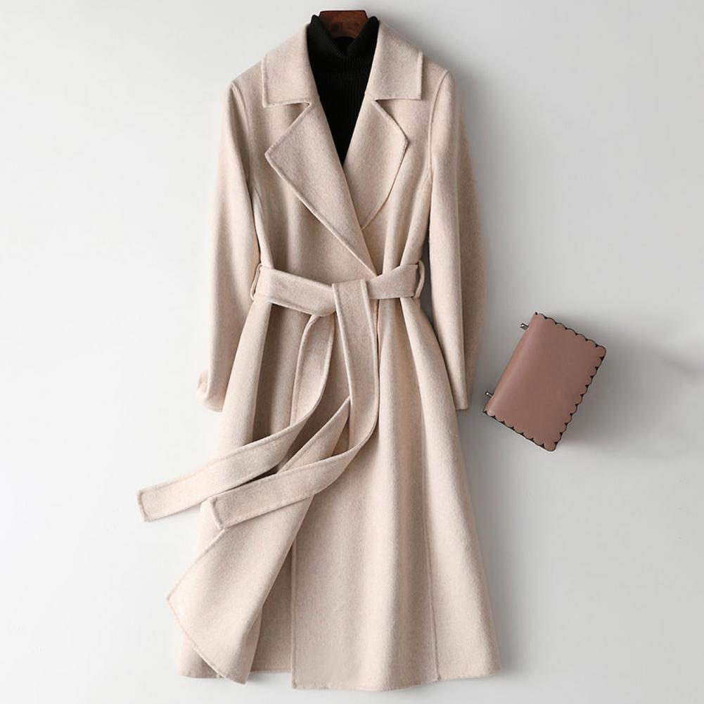 Wool Coat Peacoat - เสื้อโค้ทขนสัตว์สำหรับผู้หญิง เสื้อโค้ทขนสัตว์ยาวพร้อมเข็มขัด ปกคอแบบมีรอยบาก เสื้อโค้ทกันหนาวสำหรับฤดูใบไม้ร่วงและฤดูหนาว เหมาะสำหรับสภาพอากาศหนาวเย็น ผลิตจากโพลีเอสเตอร์