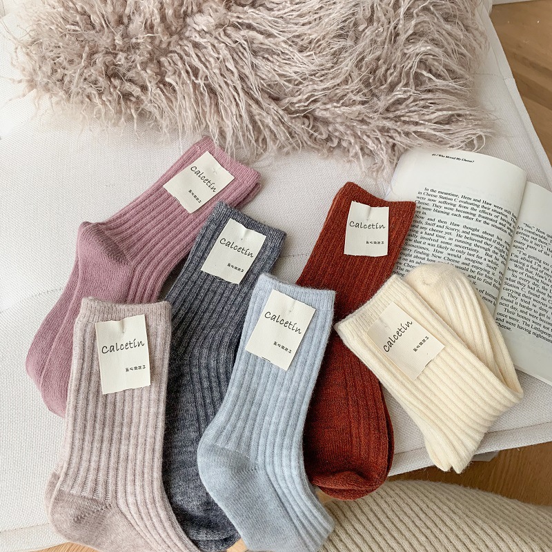 Thermal Sock Wool - 2025 ใหม่ฤดูหนาวผ้าขนสัตว์ชนิดหนึ่งถุงเท้าผู้หญิงสบายๆญี่ปุ่นแฟชั่นสีทึบหนาถุงเท้ายาวหญิงความร้อน WARM ถุงเท้าลูกเรือ
