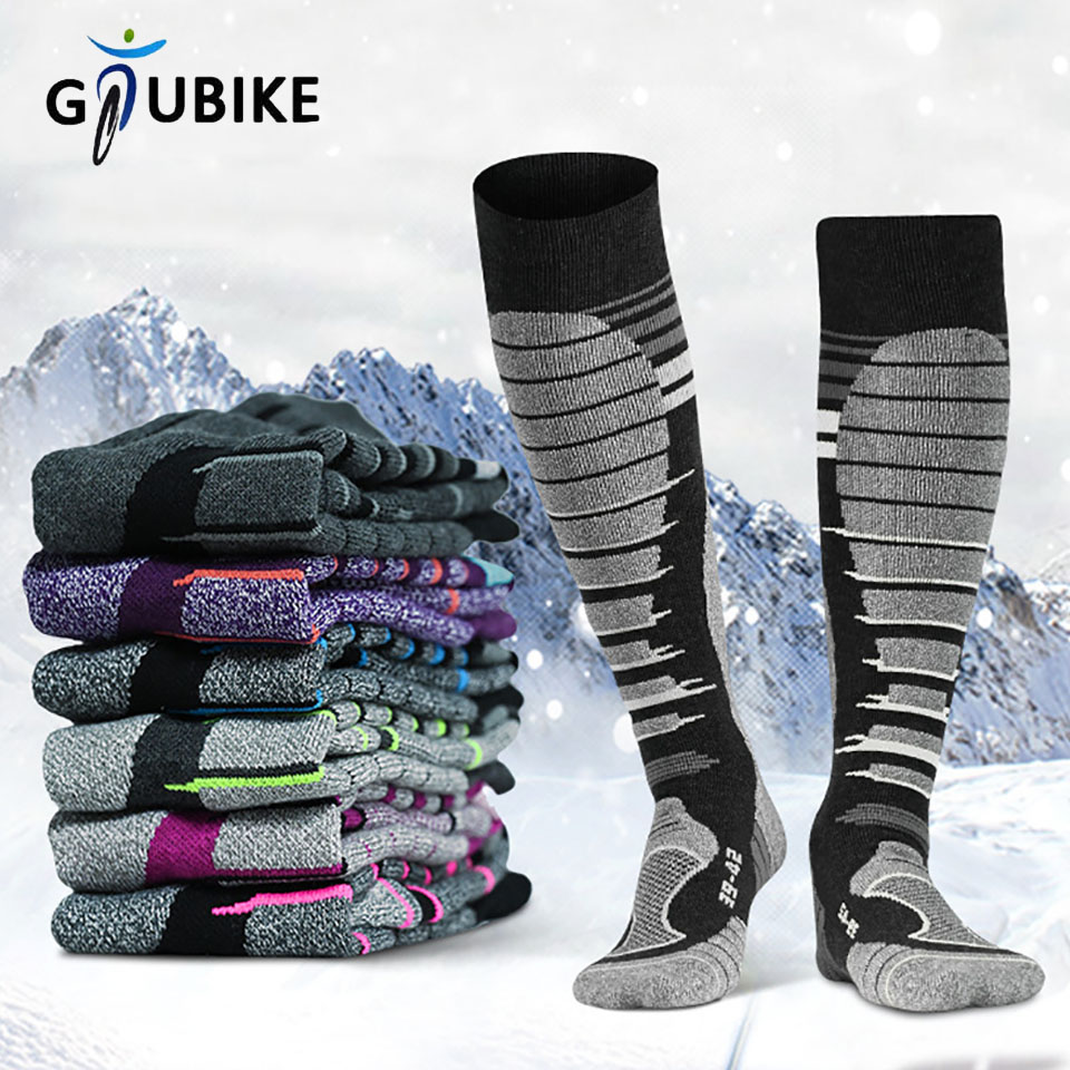 Thermal Sock Wool - ถุงเท้าสกีขนแกะเมอริโน่ GTUBIKE, ถุงเท้าสำหรับอากาศหนาวสำหรับเล่นสโนว์บอร์ด, หิมะ, ฤดูหนาว, ถุงเท้ากันหนาวแบบยาวถึงเข่า,