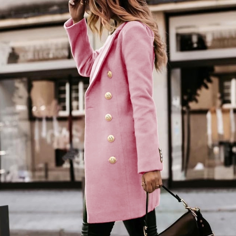 Wool Coat Peacoat - ผู้หญิงฤดูใบไม้ร่วงฤดูหนาวเสื้อขนสัตว์ Double Breasted Midi Peacoat Trench