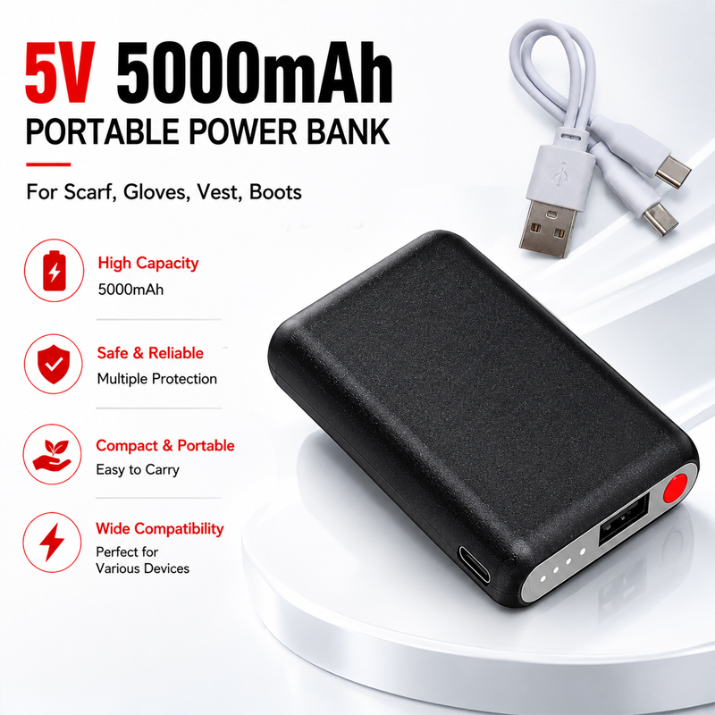 Heated Vest Battery - แบตเตอรี่สำรองพลังงาน 5V 5000mAh สำหรับถุงมือให้ความร้อน เสื้อกั๊กให้ความร้อน ถุงเท้าให้ความร้อน