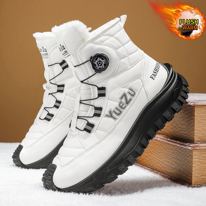 Waterproof Winter Boot - รองเท้าบูทหิมะฤดูหนาวสำหรับผู้ชายขนาดใหญ่ รองเท้าผ้าฝ้ายบุขนสูง รองเท้าผ้าฝ้ายกันลื่น ทนทาน กันน้ำกลางแจ้ง รองเท้าเดินป่า