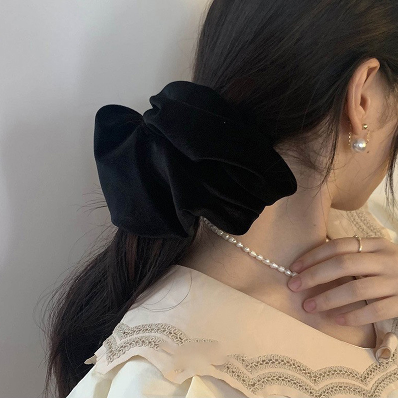 Winter Headband Fleece - Oversize กํามะหยี่สีดํา Scrunchies ผมผู้หญิงยางขนาดใหญ่ผมวงยืดหยุ่นผมเชือกผมหางม้าอุปกรณ์เสริมผมฤดูหนาว