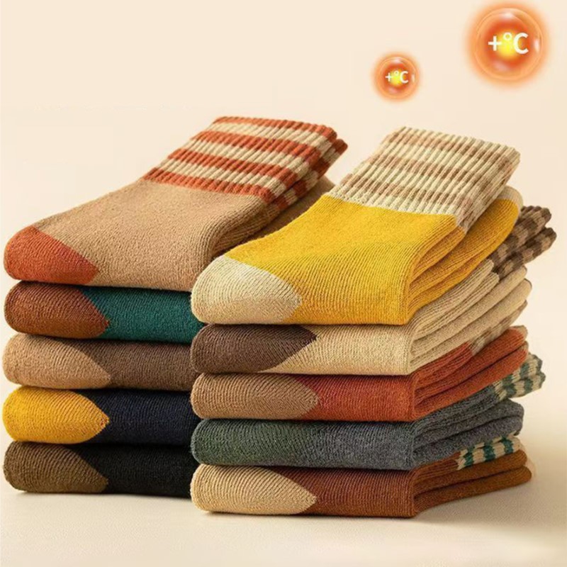 Thermal Sock Wool - ถุงเท้าหนาปานกลางของผู้หญิงถุงเท้ากันหนาวขนแกะหนาถุงเท้าเก็บความร้อนแฟชั่นญี่ปุ่นเข้ากันกับทุกรูปแบบถุงเท้านุ่มย้อนยุค
