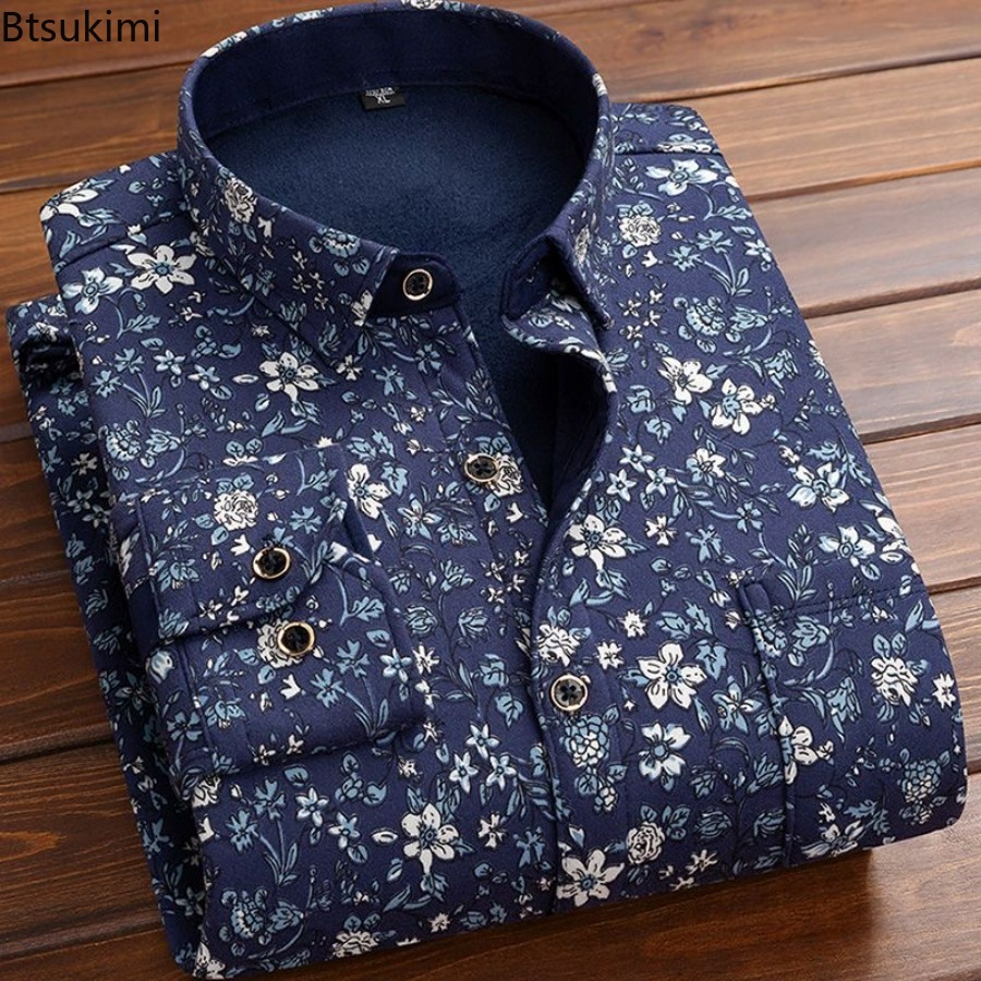 Flannel Shirt Lined - เสื้อเชิ้ตผ้าสักหลาดผู้ชาย 2026 ฤดูใบไม้ร่วง ฤดูหนาว เสื้อเชิ้ตแขนยาวลายสก็อตบุขนหนานุ่ม สไตล์ลำลอง