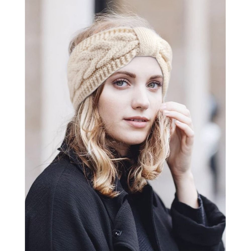 Winter Headband Fleece - ที่คาดผมถักไหมพรมสำหรับผู้หญิงสำหรับฤดูหนาว บุขนแกะหนานุ่ม แบบถักโครเชต์ ผ้าโพกหัวแบบบิดเกลียว ผูกปม ให้ความอบอุ่น