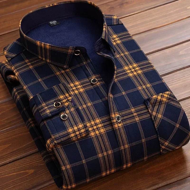 เสื้อเชิ้ตผู้ชายลายสก็อตแขนยาว - Flannel Shirt Lined บทวิจารณ์และราคา