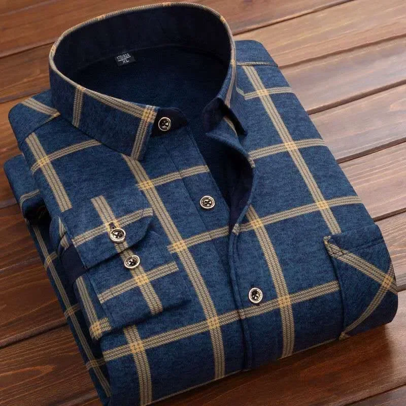 เสื้อเชิ้ตผู้ชายลายสก็อตแขนยาว - Flannel Shirt Lined บทวิจารณ์และราคา