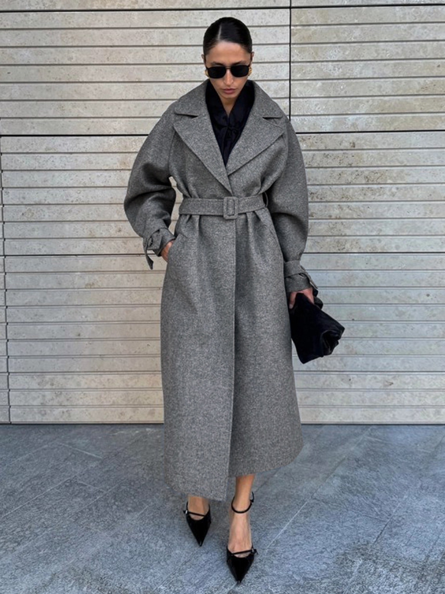 เสื้อโค้ทขนสัตว์เทียมทรงยาวสำห - Wool Coat Peacoat บทวิจารณ์และราคา