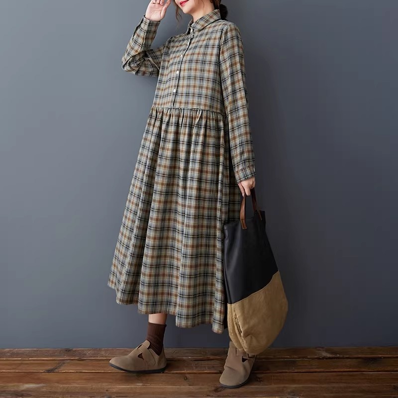 เดรสเชิ้ตลายสก๊อตสไตล์เกาหลีแบ - Flannel Shirt Lined บทวิจารณ์และราคา