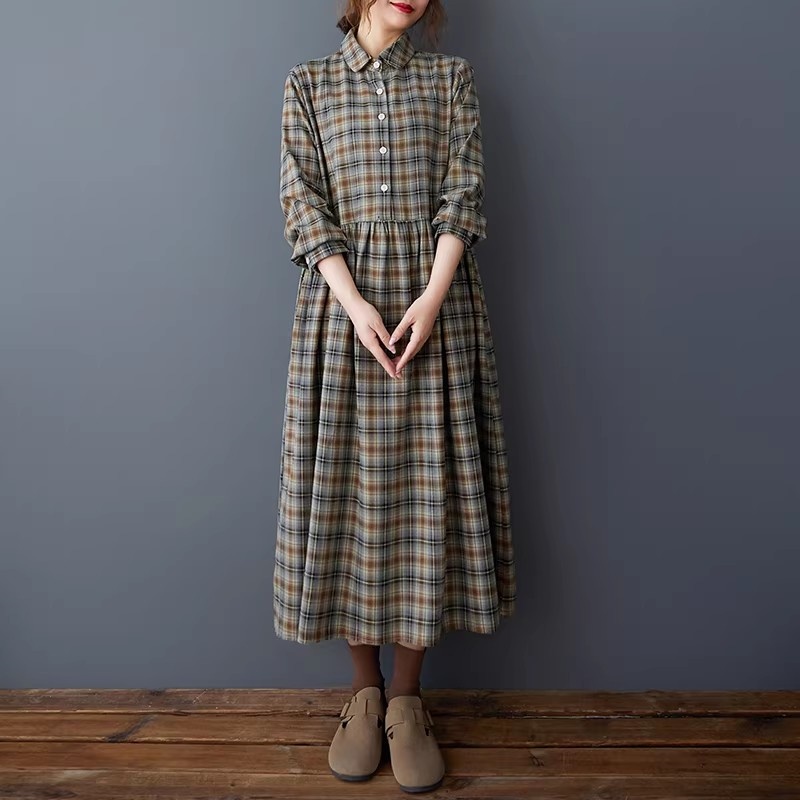 เดรสเชิ้ตลายสก๊อตสไตล์เกาหลีแบ - Flannel Shirt Lined บทวิจารณ์และราคา