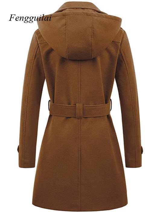 เสื้อโค้ทผู้หญิงสีดำแบบมีฮู้ด  - Wool Coat Peacoat บทวิจารณ์และราคา